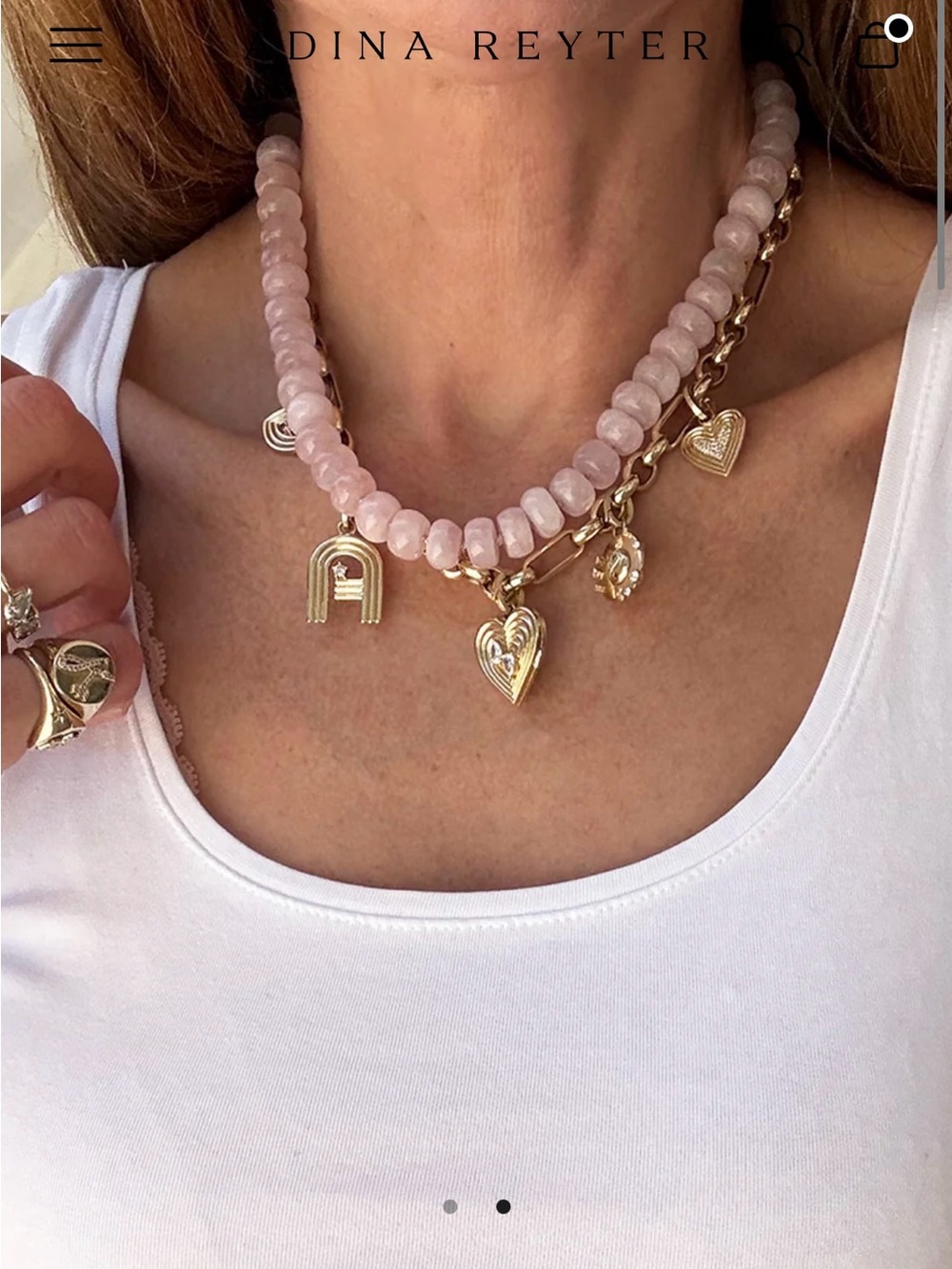 Adina Reyter Blush Pink Gemstone Beaded Necklace 9K Yellow Gold Rose Quartz $398